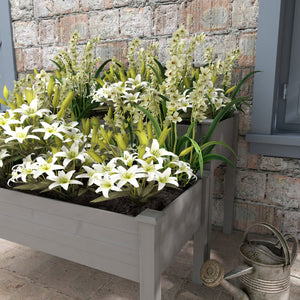 2 Tiers Raised Garden Bed, Wooden Elevated Planter Box with Legs Gardening Planting Bed with 2 Compartments for Flower Vegetable Herb Grow, Grey