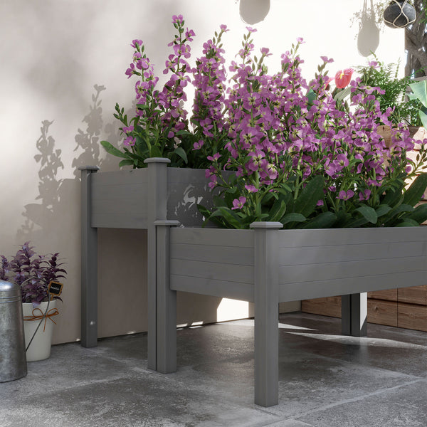 2 Tiers Raised Garden Bed, Wooden Elevated Planter Box with Legs Gardening Planting Bed with 2 Compartments for Flower Vegetable Herb Grow, Grey
