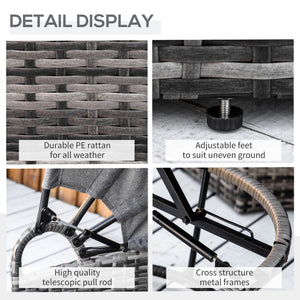 Outsunny 4 Piece Round Rattan Daybed, Convertible Patio Furniture Set, Adjustable Sun Canopy, Sectional Outdoor Sofa, 2 Chairs, Extending Tea Table Ottoman Chair, 3 Pillows, Gray