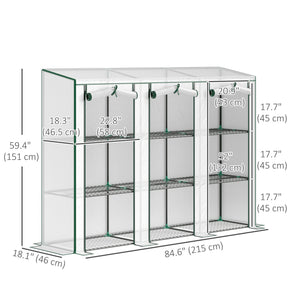 Lean-to Mini Greenhouse with 3 Tier Shelves, Portable Garden Hot House with 3 Roll-Up Doors for Indoor Outdoor, 84.6"x18.1"x56.7", White