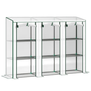 Lean-to Mini Greenhouse with 3 Tier Shelves, Portable Garden Hot House with 3 Roll-Up Doors for Indoor Outdoor, 84.6"x18.1"x56.7", White