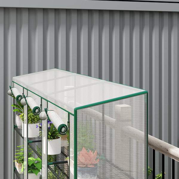 Lean-to Mini Greenhouse with 3 Tier Shelves, Portable Garden Hot House with 3 Roll-Up Doors for Indoor Outdoor, 84.6"x18.1"x56.7", White