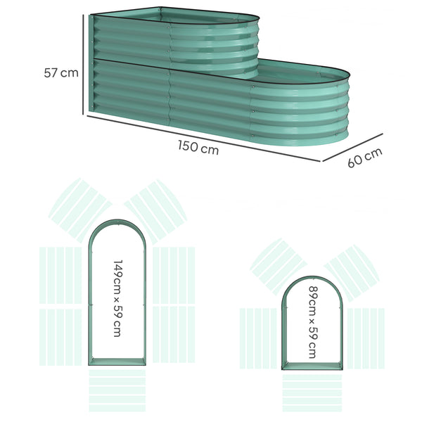 2-Tier Raised Garden Bed, Outdoor Galvanised Planter Box with Safety Edging and Gloves, Metal Raised Bed with Open Bottom for Vegetables, Flowers, Fruits and Herbs, Dark Green