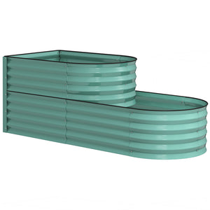 2-Tier Raised Garden Bed, Outdoor Galvanised Planter Box with Safety Edging and Gloves, Metal Raised Bed with Open Bottom for Vegetables, Flowers, Fruits and Herbs, Dark Green