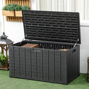 336 Litre Garden Storage Box, Water-resistant Heavy Duty Double Wall Plastic Container, Extra Large Outdoor Garden Furniture Organizer, Deck Cushion Chest with Wheels and Handles, Black