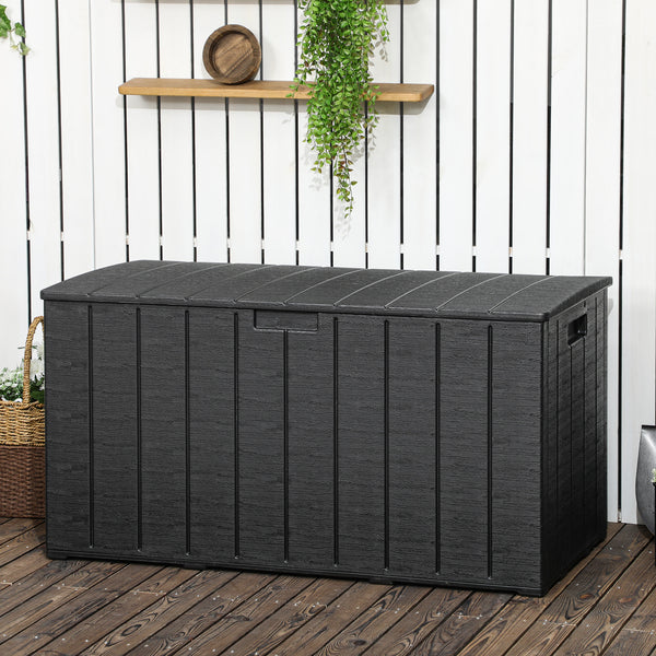 336 Litre Garden Storage Box, Water-resistant Heavy Duty Double Wall Plastic Container, Extra Large Outdoor Garden Furniture Organizer, Deck Cushion Chest with Wheels and Handles, Black