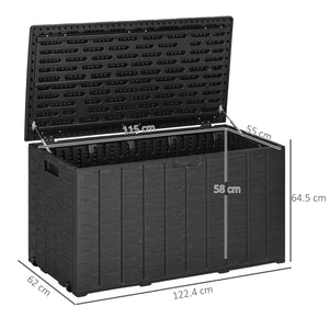 336 Litre Garden Storage Box, Water-resistant Heavy Duty Double Wall Plastic Container, Extra Large Outdoor Garden Furniture Organizer, Deck Cushion Chest with Wheels and Handles, Black