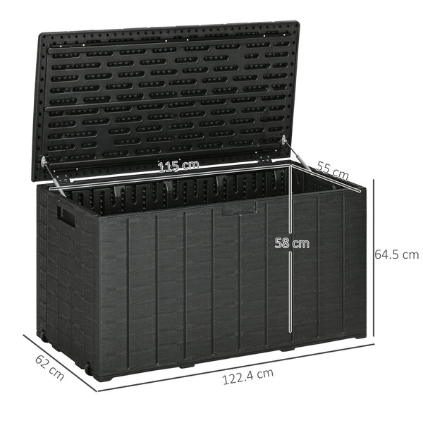 336 Litre Garden Storage Box, Water-resistant Heavy Duty Double Wall Plastic Container, Extra Large Outdoor Garden Furniture Organizer, Deck Cushion Chest with Wheels and Handles, Black
