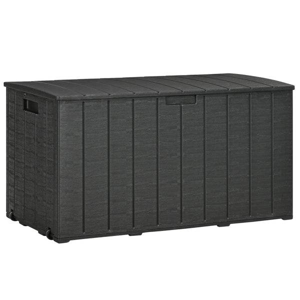 336 Litre Garden Storage Box, Water-resistant Heavy Duty Double Wall Plastic Container, Extra Large Outdoor Garden Furniture Organizer, Deck Cushion Chest with Wheels and Handles, Black