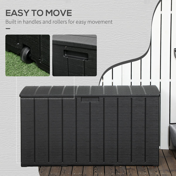 336 Litre Garden Storage Box, Water-resistant Heavy Duty Double Wall Plastic Container, Extra Large Outdoor Garden Furniture Organizer, Deck Cushion Chest with Wheels and Handles, Black