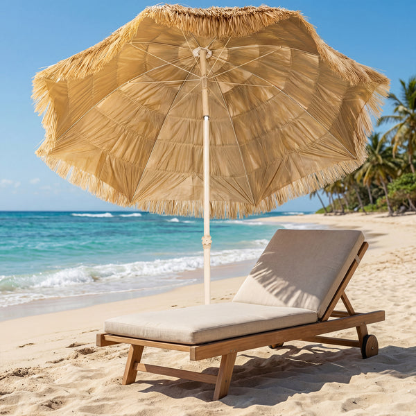 6FT Tiki Umbrella, Outdoor Hawaiian Style Patio Umbrella with 8 Ribs, Carry Bag, Outdoor Tiki Bar, Tropical Palapa for Pool, Beach, Khaki