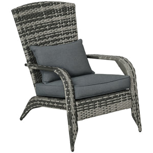 Patio Wicker Adirondack Chair, Outdoor PE Rattan Fire Pit Chair, Muskoka Chair w/ Soft Cushions, Tall Curved Backrest and Comfortable Armrests for Deck Garden, Grey