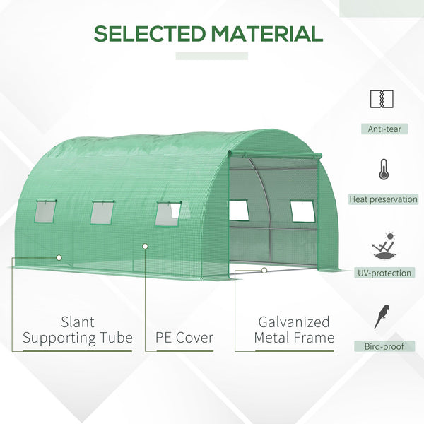 13' x 10' x 6.6'  Walk-in Polytunnel Greenhouse, Outdoor Garden Tunnel Greenhouse Tent with Zipped Roll-Up Door and 6 Mesh Windows, Green