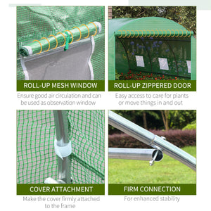 13' x 10' x 6.6'  Walk-in Polytunnel Greenhouse, Outdoor Garden Tunnel Greenhouse Tent with Zipped Roll-Up Door and 6 Mesh Windows, Green