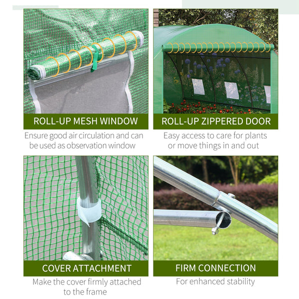 13' x 10' x 6.6'  Walk-in Polytunnel Greenhouse, Outdoor Garden Tunnel Greenhouse Tent with Zipped Roll-Up Door and 6 Mesh Windows, Green