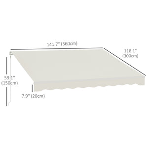 12' x 10' Electric Awning, Retractable Awning Sun Shade Shelter with Remote Controller, Manual Crank Handle and Aluminum Frame, for Deck, Balcony, Yard, Cream White