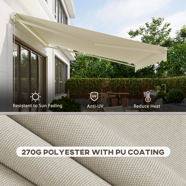12' x 10' Electric Awning, Retractable Awning Sun Shade Shelter with Remote Controller, Manual Crank Handle and Aluminum Frame, for Deck, Balcony, Yard, Cream White