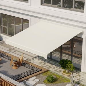 12' x 10' Electric Awning, Retractable Awning Sun Shade Shelter with Remote Controller, Manual Crank Handle and Aluminum Frame, for Deck, Balcony, Yard, Cream White