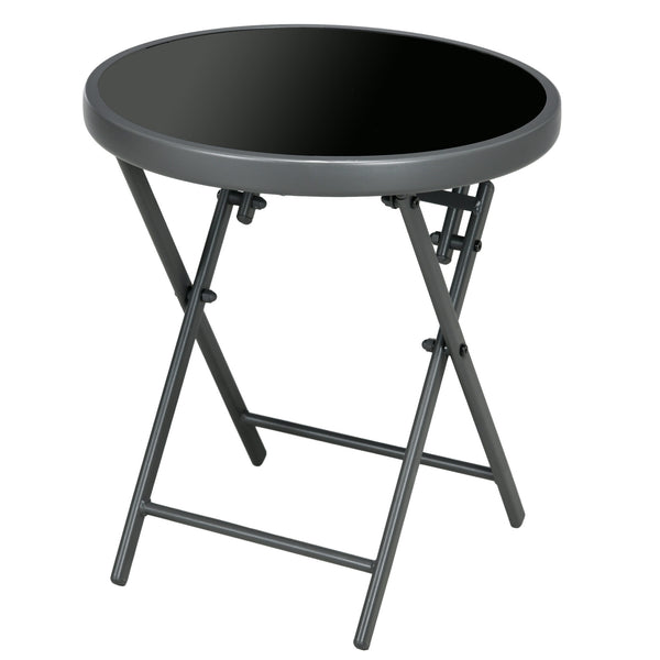 18" Outdoor Round Folding Table, Garden Side Table with Metal Frame and Tempered Glass Top for Patio, Picnic, Party, Wedding, Black