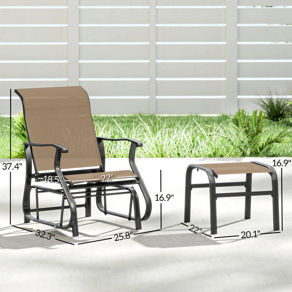 Outdoor Glider Chair with Ottoman, Patio Glider Set with 24.4" High Back, 22" Wide Seat, 2-Piece Outdoor Lounge Set with All-Weather Breathable Mesh for Porch, Garden, Backyard, Tan