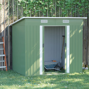 7'x 4' Outdoor Storage Shed, Metal Garden Shed with Lockable Double Doors, Foundation Kit and Vents for Patio, Backyard, Tool Storage, Light Green
