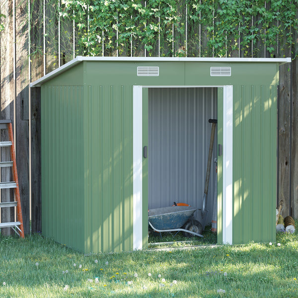 7'x 4' Outdoor Storage Shed, Metal Garden Shed with Lockable Double Doors, Foundation Kit and Vents for Patio, Backyard, Tool Storage, Light Green