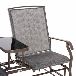 Outdoor Glider Bench with Table, Patio Loveseat for 2 Persons, Garden Glider Rocking Chair with Breathable Mesh Fabric, Grey