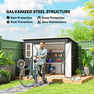 8.5' x 6' Outdoor Storage Shed, Galvanised Steel Garden Shed with Window, Lockable Wide Door and Air Vents for Outdoor Patio, Dark Grey