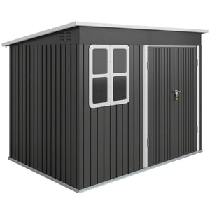 8.5' x 6' Outdoor Storage Shed, Galvanised Steel Garden Shed with Window, Lockable Wide Door and Air Vents for Outdoor Patio, Dark Grey