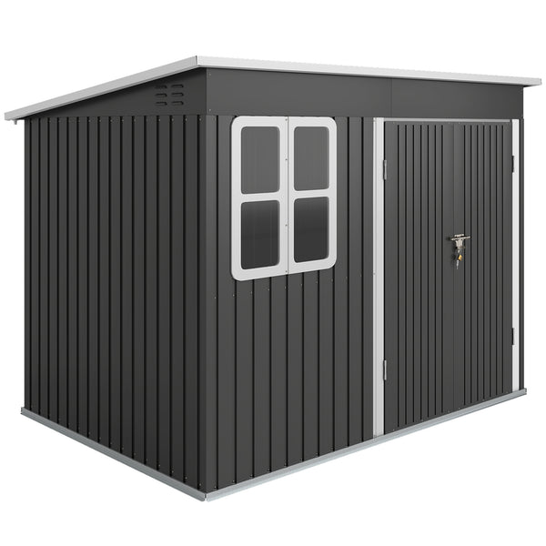 8.5' x 6' Outdoor Storage Shed, Galvanised Steel Garden Shed with Window, Lockable Wide Door and Air Vents for Outdoor Patio, Dark Grey