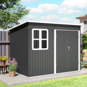 8.5' x 6' Outdoor Storage Shed, Galvanised Steel Garden Shed with Window, Lockable Wide Door and Air Vents for Outdoor Patio, Dark Grey