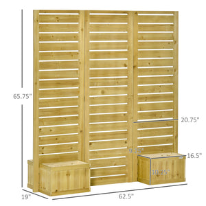 Outsunny Freestanding Outdoor Privacy Screen, 4 Self-Draining Planters / Raised Garden Beds, 3 Hinged Panels for Hot Tub, Patio, Backyard, Deck, Natural