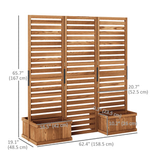 Freestanding Outdoor Privacy Screen, 4 Self-Draining Planters / Raised Garden Beds, 3 Hinged Panels for Hot Tub, Patio, Backyard, Deck, Natural