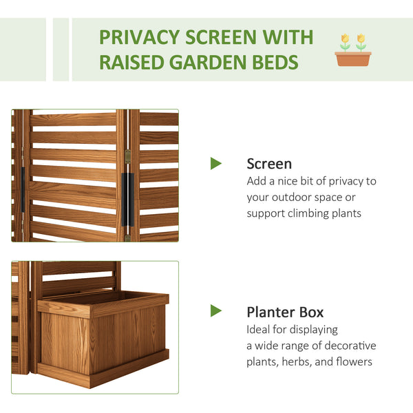 Freestanding Outdoor Privacy Screen, 4 Self-Draining Planters / Raised Garden Beds, 3 Hinged Panels for Hot Tub, Patio, Backyard, Deck, Natural