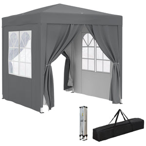 6.6'x6.6' Pop Up Canopy Tent with Sidewalls, Instant Sun Shelter Camping Gazebo with Carry Bag, for Outdoor, Garden, Patio, Grey