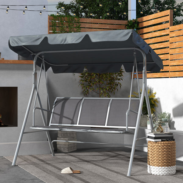 3 Seater Swing Chair, Garden Swing Bench with Adjustable Tilting Canopy, Breathable Mesh Seat and Heavy Duty Metal Frame for Patio, Garden, Dark Grey