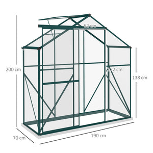 6 x 2.5ft Polycarbonate Greenhouse, Walk-In Green House with Sliding Door, 5-Level Roof Vent, Rain Gutter, Garden Plants Grow House with Aluminium Frame and Foundation, Green