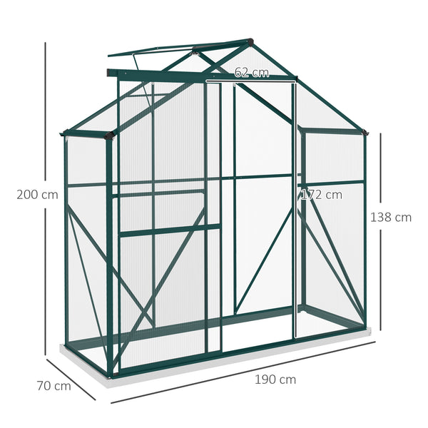6 x 2.5ft Polycarbonate Greenhouse, Walk-In Green House with Sliding Door, 5-Level Roof Vent, Rain Gutter, Garden Plants Grow House with Aluminium Frame and Foundation, Green