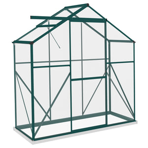 6 x 2.5ft Polycarbonate Greenhouse, Walk-In Green House with Sliding Door, 5-Level Roof Vent, Rain Gutter, Garden Plants Grow House with Aluminium Frame and Foundation, Green