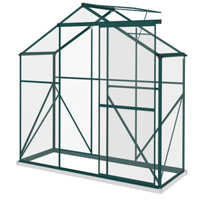 6 x 2.5ft Polycarbonate Greenhouse, Walk-In Green House with Sliding Door, 5-Level Roof Vent, Rain Gutter, Garden Plants Grow House with Aluminium Frame and Foundation, Green