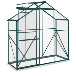 6 x 2.5ft Polycarbonate Greenhouse, Walk-In Green House with Sliding Door, 5-Level Roof Vent, Rain Gutter, Garden Plants Grow House with Aluminium Frame and Foundation, Green