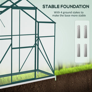 6 x 2.5ft Polycarbonate Greenhouse, Walk-In Green House with Sliding Door, 5-Level Roof Vent, Rain Gutter, Garden Plants Grow House with Aluminium Frame and Foundation, Green