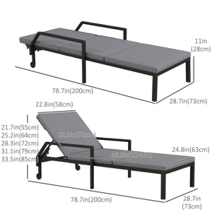 Wicker Chaise Lounger PE Rattan Outdoor Lounge Chair Garden Chair Recliner with 5-Level Adjustable Backrest and 2 Wheels, Light Grey