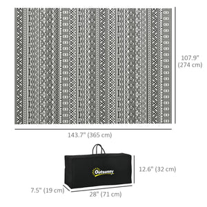 Portable Outdoor Rug with Carry Bag, 9' x 12' Reversible Mat, Waterproof Plastic Straw RV Rug for Backyard, Deck, Picnic, Beach, Camping, Grey and Cream White Boho