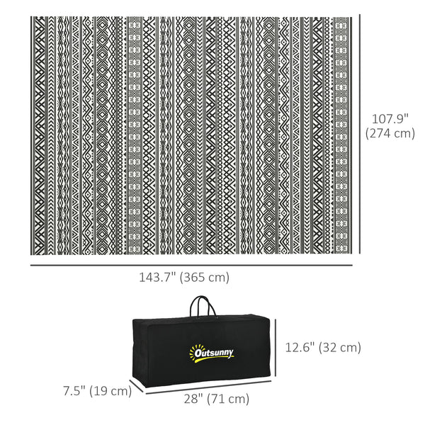 Portable Outdoor Rug with Carry Bag, 9' x 12' Reversible Mat, Waterproof Plastic Straw RV Rug for Backyard, Deck, Picnic, Beach, Camping, Grey and Cream White Boho