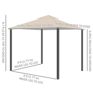 10' x 10' Outdoor Patio Gazebo Double Soft-top Garden Shelter Tent with Beautiful Polyester Curtains, & Mesh Screen Drapes, Khaki