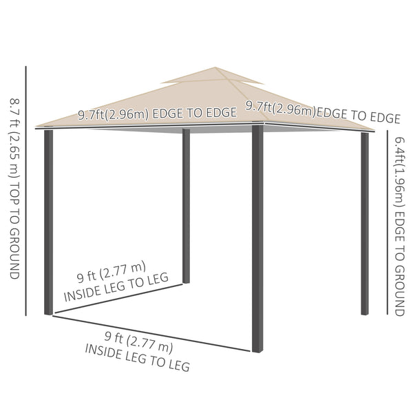 10' x 10' Outdoor Patio Gazebo Double Soft-top Garden Shelter Tent with Beautiful Polyester Curtains, & Mesh Screen Drapes, Khaki
