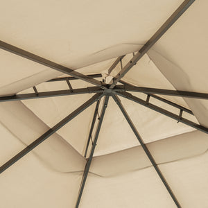 10' x 10' Outdoor Patio Gazebo Double Soft-top Garden Shelter Tent with Beautiful Polyester Curtains, & Mesh Screen Drapes, Khaki