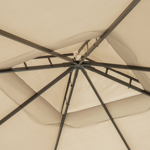10' x 10' Outdoor Patio Gazebo Double Soft-top Garden Shelter Tent with Beautiful Polyester Curtains, & Mesh Screen Drapes, Khaki