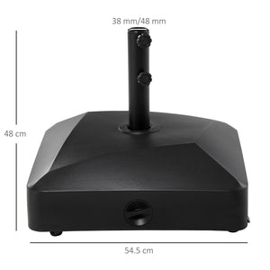 Garden Parasol Base Holder, 43kg Water or 60kg Sand Filled, Outdoor Market Umbrella Stand Weight with Wheels and Brakes, Black